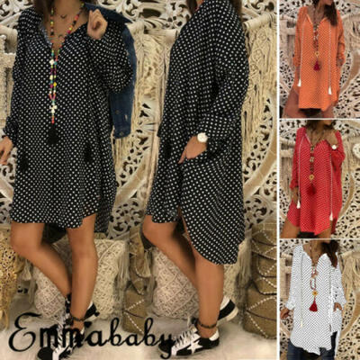 

Womens Summer Pullover Dots Baggy T-Shirt Dress Tops Ladies Sundress