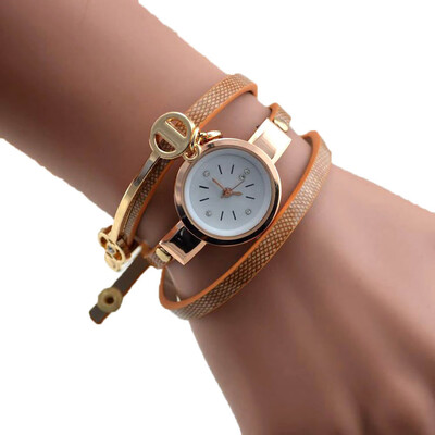 

Long Slim Leather Strap Round Crystal Dial Quartz Casual Fashion Wrist Watch