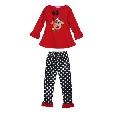 

2pcs Kids Girls Cute Chistmas Clothes Long Sleeve Tops Dot Pants Outfit Set