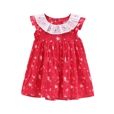 

DOU DOU YI CHU childrens clothing girls cotton pleated sleeveless dress summer 9193