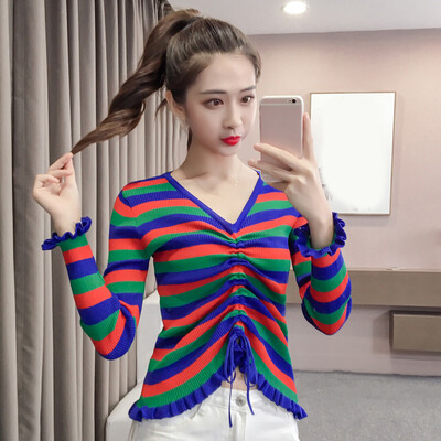 

Autumn Womens V Neck Long Sleeve Slim T Shirt New Bottoming Shirts Blouses Tops