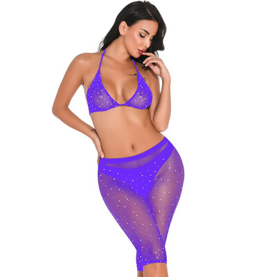 

Toponeto New Women Fishnet Hollow Out Floral Diamond Pantyhose Stocking Bra Lingerie