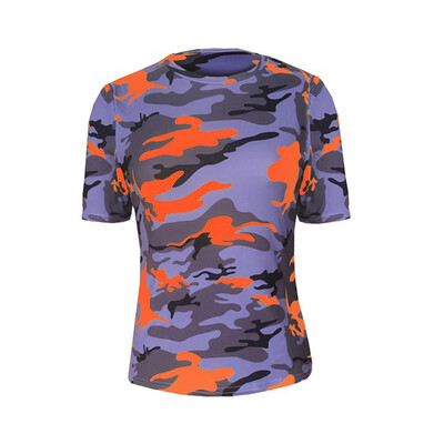 

2019 Female T-shirt Short-sleeved Fluorescent Camouflage Printed Plus Size Round Neck Knitted T-shirt Personality Casual Top