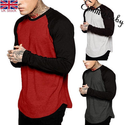 

New Fashion Men&39s Slim Fit Long Sleeve Muscle Baseball Tee T-shirt Tops Blouse
