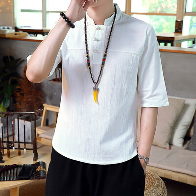 

Toponeto Mens Baggy Cotton Solid Color Short Sleeve Retro T Shirts Tops Blouses