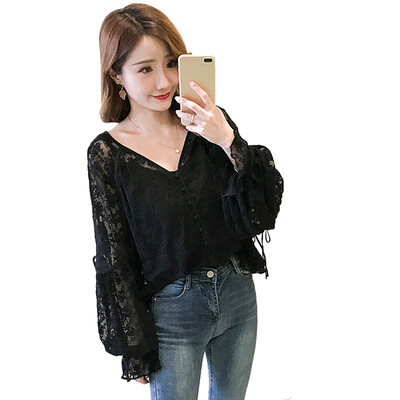

Sexy Women V-Neck Lace Crochet Hollow Out Shirts