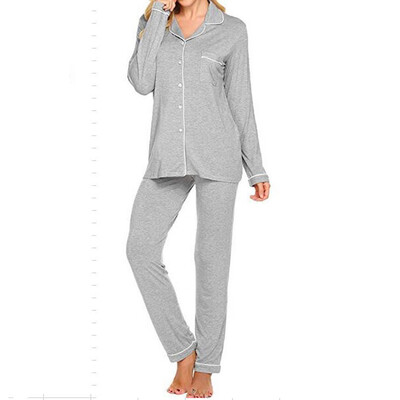 

Toponeto Womens Stripe Long Sleeve Pants Pajamas Button Lapel Underwear Set
