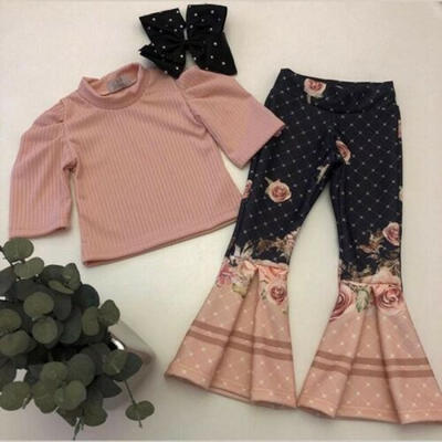 

US Toddler Baby Girl Clothes Ruffle Long Sleeve Top Shirt Pants Trousers Outfits