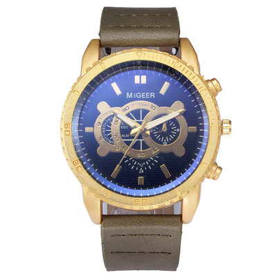 

Gobestart High-End New Geneva Mens Leather Strap Stainless Steel Quartz Analog Watch