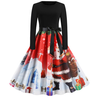 

Tailored Women Vintage Long Sleeve Christmas 1950s Housewife Evening Party Prom Dress