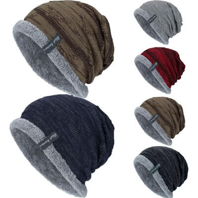 

Men Baggy Beanie Knit Hat Winter Warm Fleece Wool Cap Slouchy Skull Ski Hat