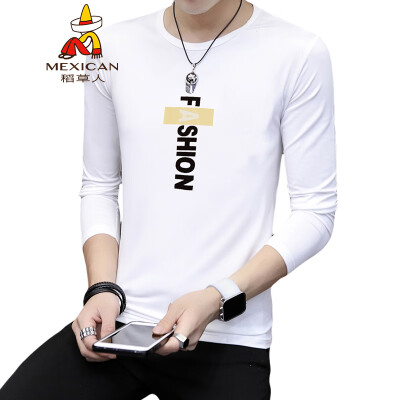 

Scarecrow MEXICAN long-sleeved T-shirt male Korean version of the round neck printing Slim fashion type trend casual personality autumn clothing wild t-shirt bottoming shirt clothes mens white 2XL