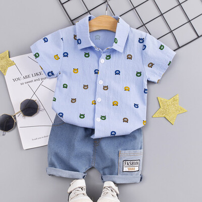 

Summer Children Baby Boys Casual Short Sleeve Cartoon Bear Print T-shirt TopsShorts Costume Set