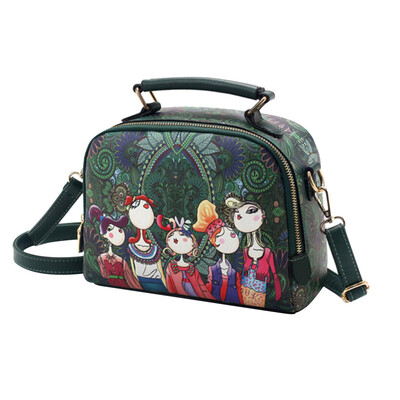 

Tailored 2017 high quality leather ladies green cartoon handbag shoulder bag