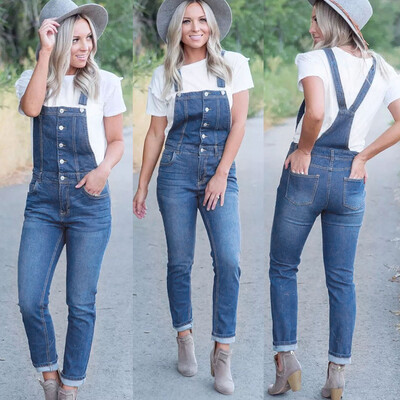 

〖Follure〗Women Casual Denim Bib Slim Pants Overalls Jeans Straps Demin Trousers Jumpsuit