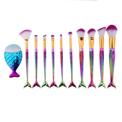 

Colorful Foundation Eye Shadow Blush 10pcs Mermaid 1 Fat Fish Makeup Brush