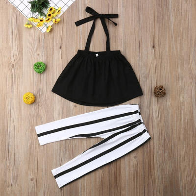 

Toddler Baby Girls Clothes Summer Strap TopsStripes Pants Outfits Set 1-6T