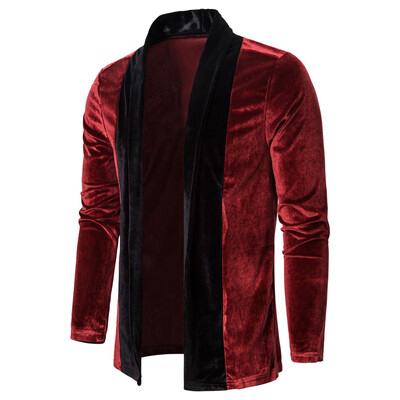 

Toponeto Men Splicing Gold Velvet Trench Coat Cardigan Long Sleeve Outwear Blouse