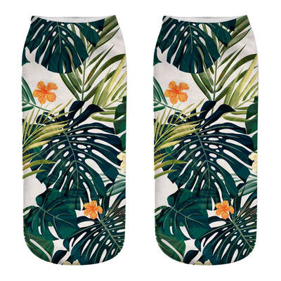 

1 Pair Women Ankle Sock Unisex Tropical Plant Flower Pattern Cotton Socks 3D Printing Funny Socks
