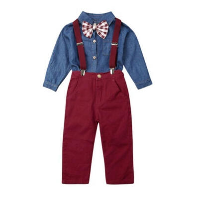 

Toddler Kids Baby Boy Autumn Clothes Gentleman Shirt TopsBib Pants Outfits Set