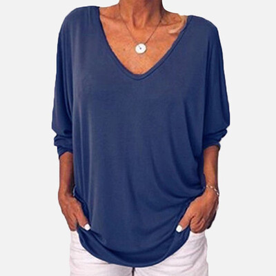 

Womens Solid Color Baggy Tops Summer Loose 34 Sleeve Casual T-Shirts Blouse