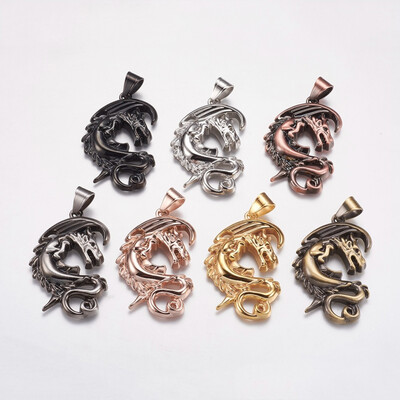 

304 Stainless Steel Pendants Dragon Mixed Color 49x33x5mm Hole 7x9mm