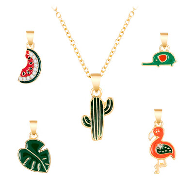 

Cartoon Shaped Pendant Necklace Kit Girl Alloy Cactus Leaf Jewelry Set Holiday Birthday Gift