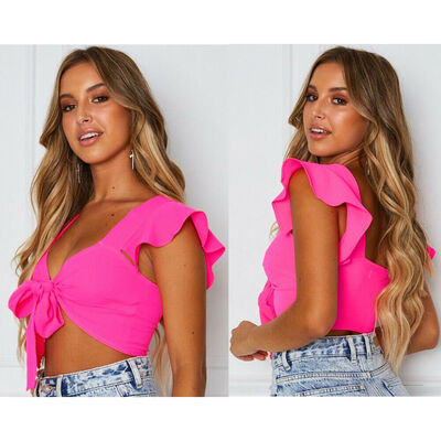 

Women Bandage Sleeveless Blouse Button Tank Vest Casual Short Crop Tops Shirt CA