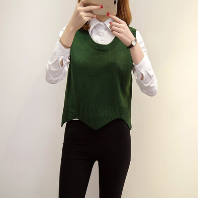 

Women Fashion Autumn Loose Sleeveless V-neck Sweater Vest Female Short Pullover Sweater Vest