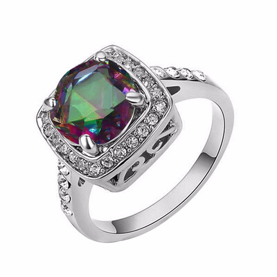 

Yoursfs Mystic Topaz Ring cz Engagement for Women 18k Gold Plated Simulation Engagement Rings