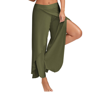 

Women Casual Solid Color Split Trousers Wide Leg Loose Pants Sports Fitness Yoga
