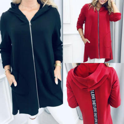 

Women Long Sleeve Zip Up Hooded Hoodie Jacket Jumper Cardigan Coat Pockets Plus