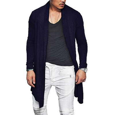 

Mens Ruffel Collar Cardigan Open Front Long Draped Cape Lightweight Outwear