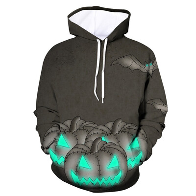 

Toponeto Mens Scary Halloween Pumpkin 3D Print hooded Party Long Sleeve Hoodie Blouse