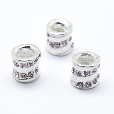 

Alloy European Beads Large Hole Beads with Grade A Rhinestone Column Silver Light Rose 10x10mm Hole 5mm