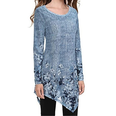 

Starmoon Plus Size Women Loose Leisure Printed collar Long Sleeve T-shirt