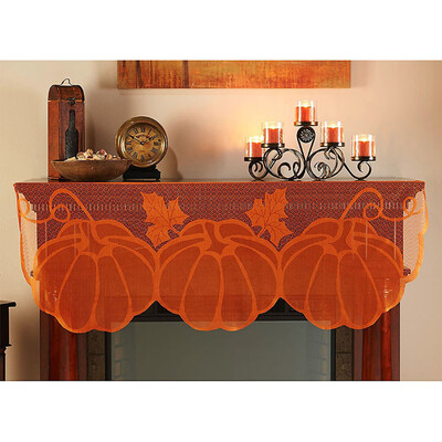 

Tailored Pumpkin Lace Fireplace Cloth Pumpkin Maple Leaf Orange Spice Fall Thanksgiving