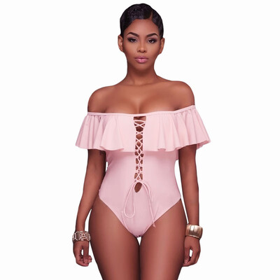 

Tube top word collar off-shoulder triangle one-piece swimsuit