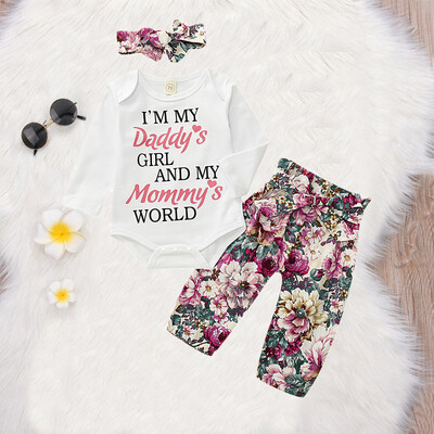 

Newborn Baby Girl Romper Tops Jumpsuit Floral Pants Headband Outfit Clothes Set