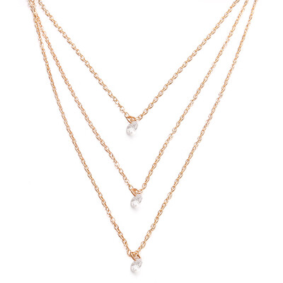 

3 Layers Women Chic Geometry Simple Diamond Gold Chain Fashion Necklace Accessories