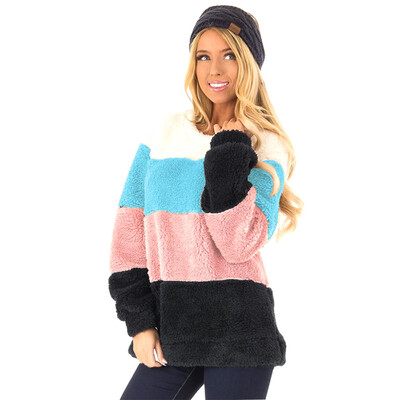 

Tailored Womens Casual Long Sleeve Color Block Pullover Sweatshirt Fuzzy Fleece Tops