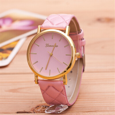 

European&American fashion check belt ladies watch simple engraved
