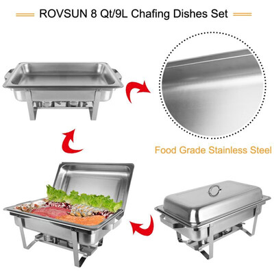 

2 Round & 2 Rectangular Chafing Dish Full Size Upgraded Stainless Steel Buffet Catering Warmer Set with Food&Water Trays