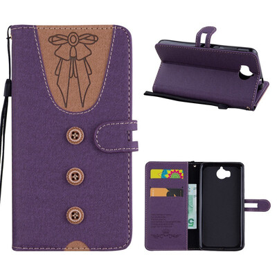 

MOONCASE Huawei Y6 2017 stitching embossed womens leather case - purple