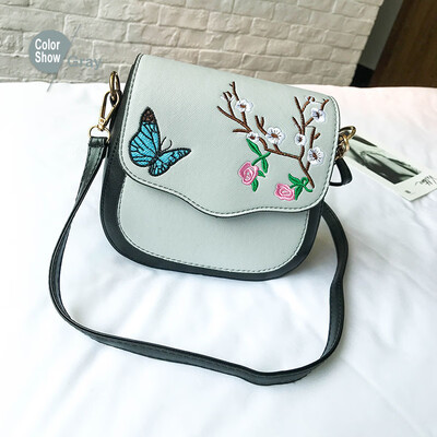 

Beibaobao Fashion Embroidery Women Handbag Panelled Shoulder Bag Vintage Saddle PU Leather Messenger Bag Female Crossbody Bags