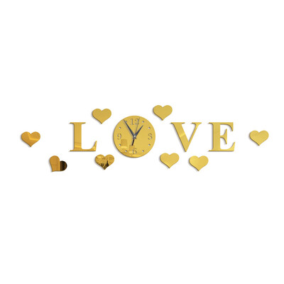 

DiY Love Background Mirror Crystal Wall Sticker Clock