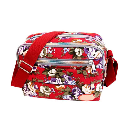 

Fashion Women Floral Printed Multi Pockets Zipper Crossbody Shoulder Canvas Bag