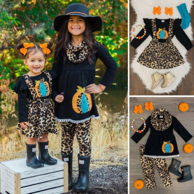

US Toddler Kids Baby Girl Halloween Clothes Tops Leopard Skirt Pants Outfits Set