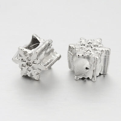 Rack Plating Alloy European Large Hole Beads Snowflake Platinum 9x7mm Hole 5mm