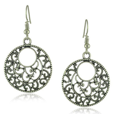 

Retro Hollow round Tibetan Silver Dangle Earring Women Party Gift 3CM long